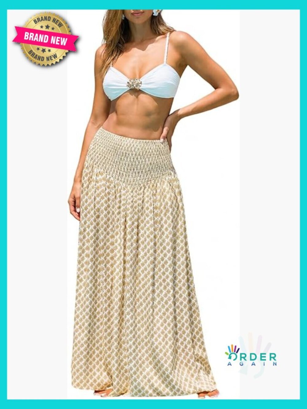 Smocked High Waist Maxi Skirt Flowy Beach Long Skirt Maternity Strapless